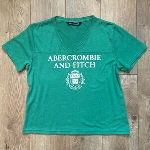 Vintage Abercrombie & Fitch Green Logo Graphic Tee | Women’s Size M | Y2K V-Neck